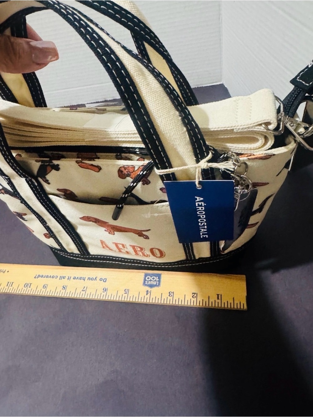 Aero Aeropostale Dachshund canvas tote BNWT - Picture 3 of 10